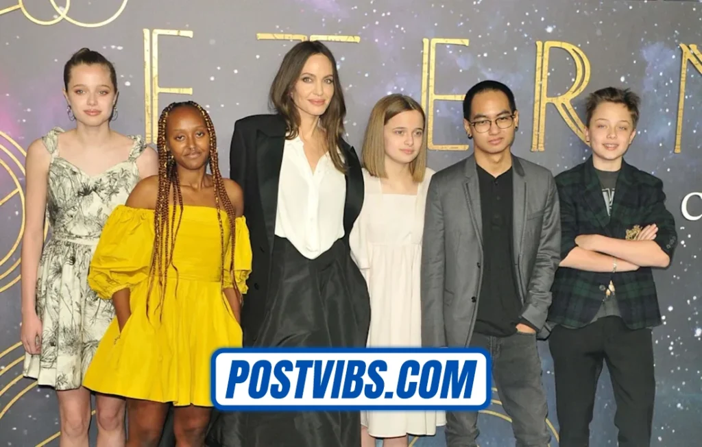 Shiloh Jolie-Pitt with Angelina Jolie, Brad Pitt, and siblings in a family photo